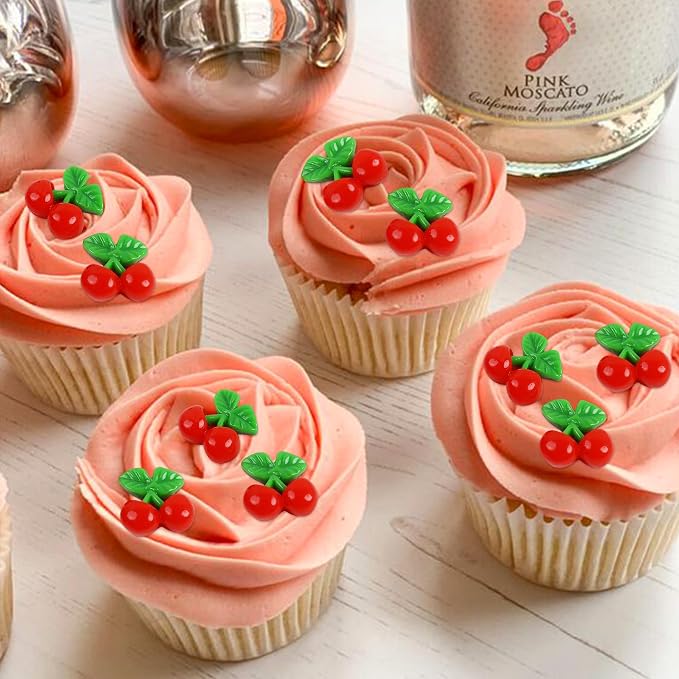 24Pcs Resin Cherry Cupcake Toppers 2D Fruit Cherries Cupcake Picks for Baby Shower She Is Cherry On Topper Party Decorations Boys Girls Fruit Birthday Party Supplies Cherries Table Decorations