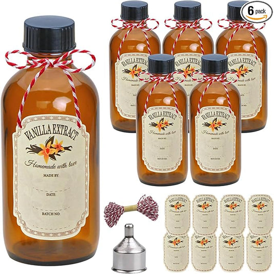 YINGERHUAN 4 oz Amber Glass Bottles - Small Glass Jars with Black Lids Empty Boston Bottle,Dispensing Bottles for Homemade Vanilla Extract, Essential Oils, Herbal Medicine (6)