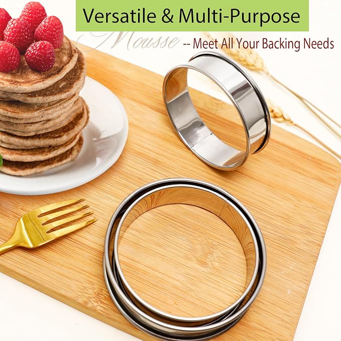 24 Pack English Muffin Rings Set 4 Inch & 3 Inch Stainless Steel Crumpet Ring with Oil Brush, Metal Pastry Rings Mold Double Rolled Tart Ring for Baking Kitchen Food Making