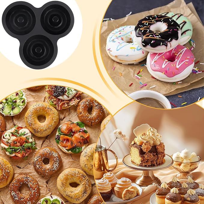 Donut Pan - Heat Resistant Silicone Tray, 12-Cavity Reusable Donut Molds for Air Fryer with Non-Stick for Cake, Cookie, Snack Cooking, Breakfast Prep, Kitchen, Party, Holiday, Birthday, Bakers