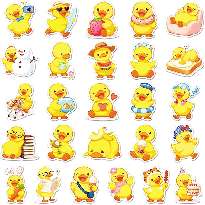 Yellow Duck Stickers,51pcs Cute Waterproof Funny Cartoon Duck Decals for Water Bottle Laptop Scrapbook Luggage Funny Aesthetic Duck Stickers Home Decortions Supplies