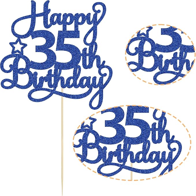 1 Pack Happy 35th Birthday Cake Topper Blue Glitter 35 & Fabulous Cheers to 35 Years Old Birthday Cake Pick for Celebrating 35th Birthday Anniversary Party Cake Decorations Supplies