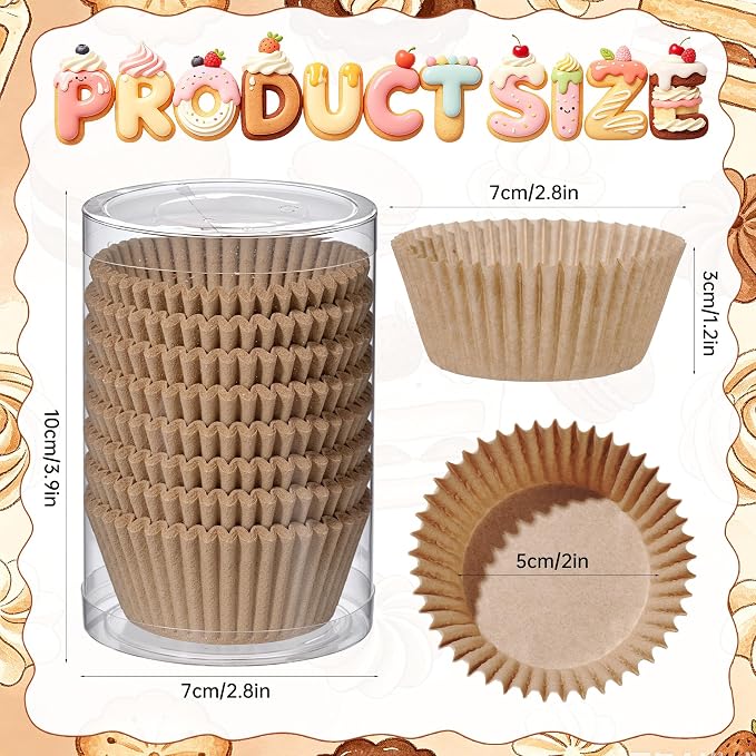 200PCS Natural Cupcake Liners Brown Paper Baking Cups Standard Size Muffin Cupcake Wrappers Nuts Serving Containers for Rustic Wedding Bridal Shower Graduation Xmas Birthday Party Cake Decor