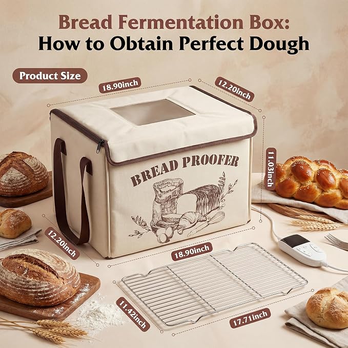 Extra Large Bread Proofer & Dough Proofing Box, Folding Sourdough Proofer with 3-Sided Heating, 50-130°F Temp Control, 24H Timer for Bread, Pizza Dough, Yogurt & Seed Starting