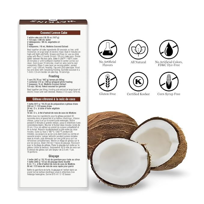 Watkins Coconut Extract with Other Natural Flavors, 2 oz. Bottles, Pack of 6 (Packaging May Vary)