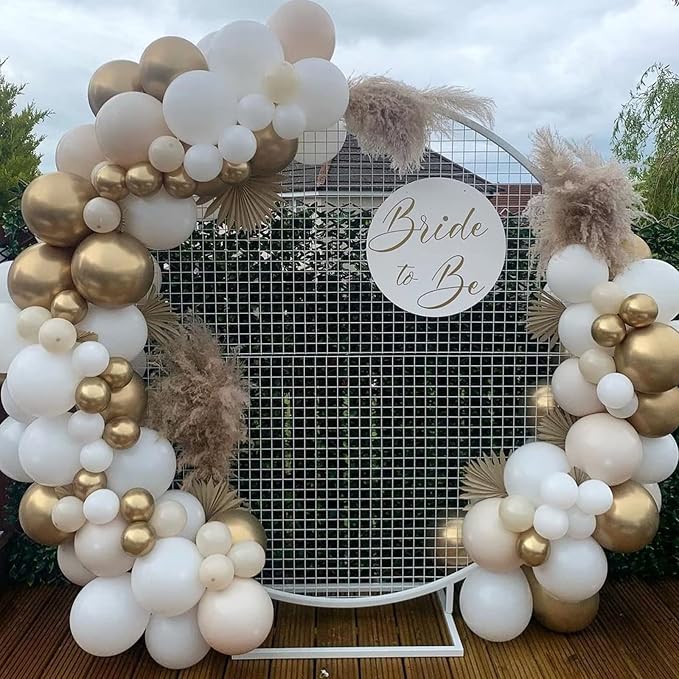 White and Gold Balloon Arch Garland Kit, Metallic Gold and Latex White Balloons Different Sizes 18/12/10/5 inch for Wedding Anniversary Birthday Graduation Bridal Shower Engagement Party Decorations