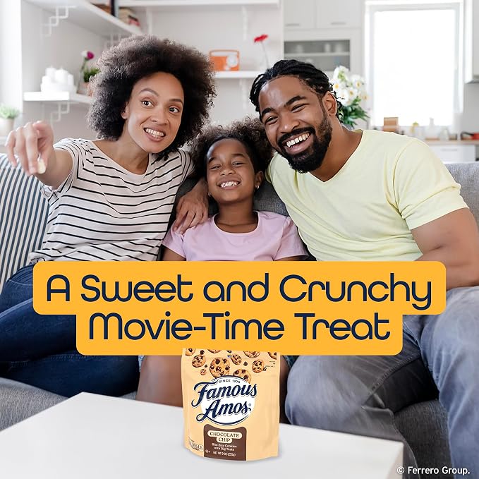 Famous Amos Classic Chocolate Chip Cookies, Bite-size cookies, Great for Sharing, Resealable Bag, Sweet Treats, 8 Pack Box, 9 oz