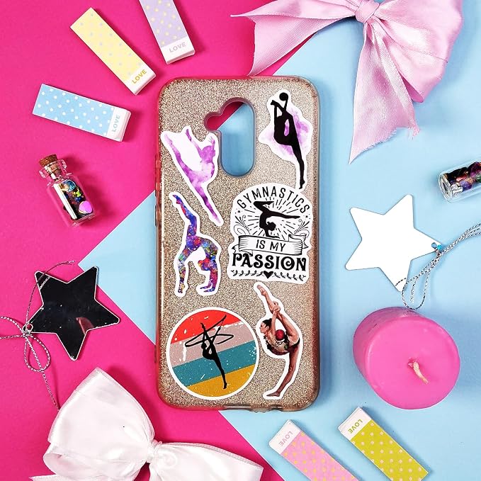 BulbaCraft 100Pcs Gymnastics Stickers, Water Bottles - Gymnastics Party Supplies, Gifts for Women & Men