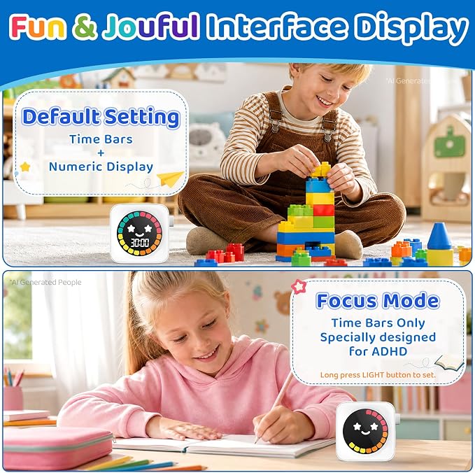 Visual Timer for Kids, 99 Minute Digital Cute Kids Visual Timer Classroom Timer for Homeschool Supplies Study Teaching Time Management Tool Countdown Productivity Timer, White, Colorful Display