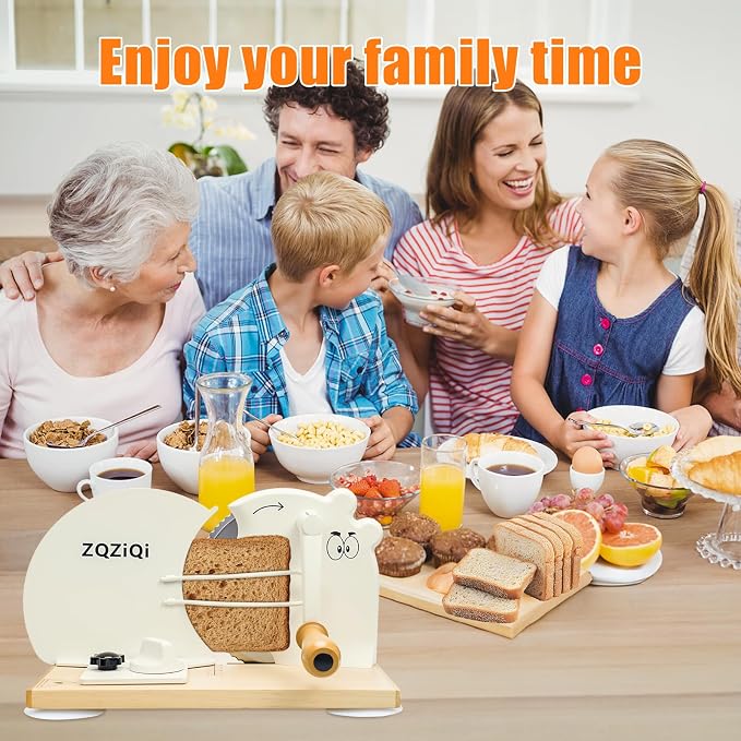 Manual Bread Slicer for Homemade Sourdough Bread with Strong Suction Base | 0-0.75" Adjustable Thickness, 402 Stainless Steel Blade, Beech Wood Base, Homemade Bread Toast Bagel Cutter