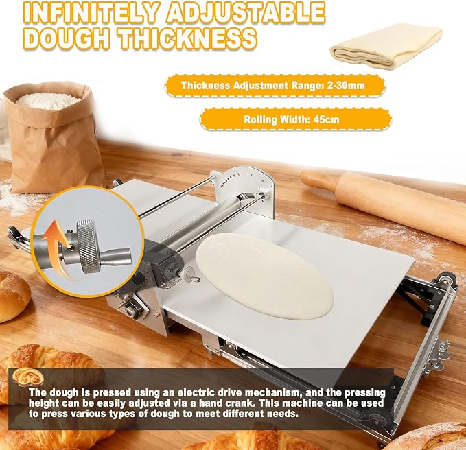 Electric Dough Roller Machine, Folding Pastry Dough Sheeter Machine,40x17.7in Sheeter Board 1 0.07 To1.18 Adjustable Thickness, Forward & Reverse Rolling, for Puff & Fondant Pastry