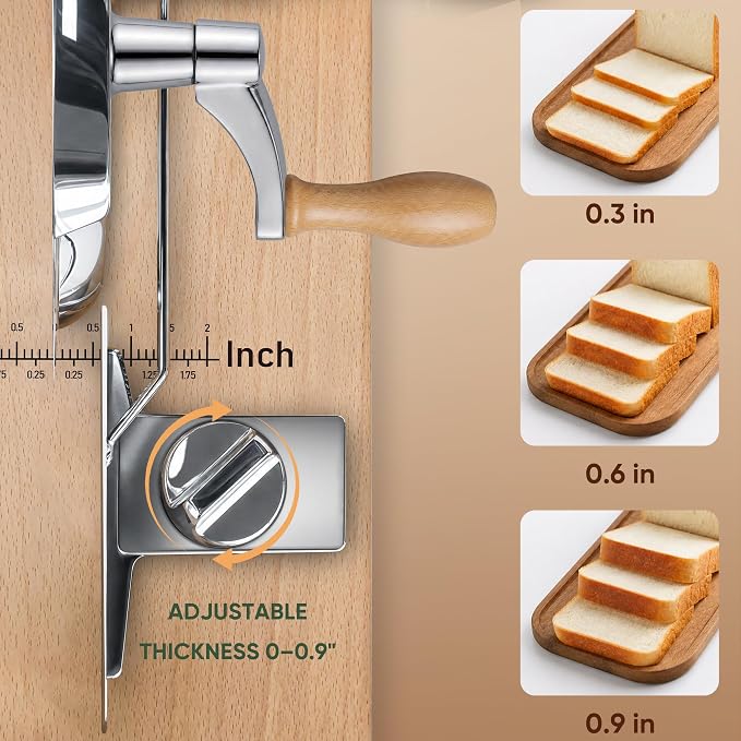 Saluna Manual Bread Slicer for Sourdough and Homemade Bread, Adjustable Bread Slicer with Hand Crank, Stainless Steel Blade and Suction Base