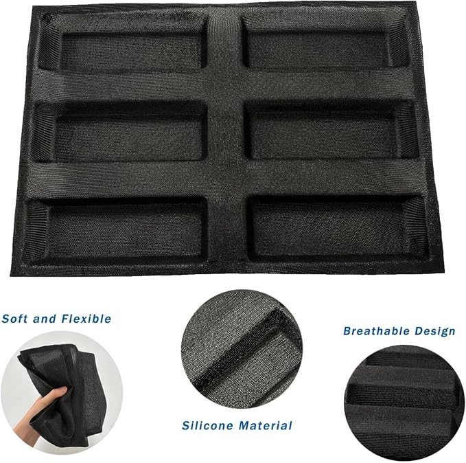 Dioycli Silicone Bread Loaf Pan for Baking Rectangular Bread Pan 6 Loaf Non Stick Baking Molds for Meatloaf, Baguette, Bread & Sandwich