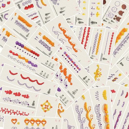 Piping Tips Practice Board Guide Paper Sheets 250+ Cake Decorating Tips Techniques Tutorial Patterns 74 Sheets/Set