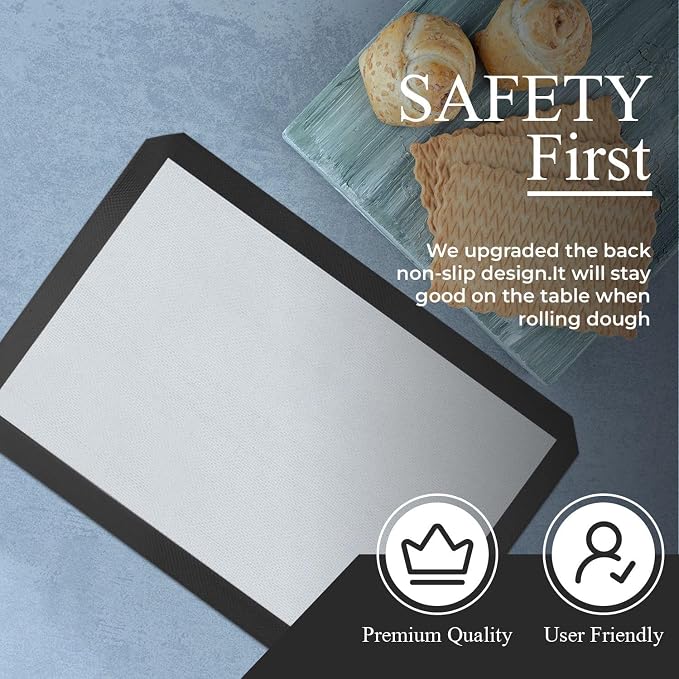 Large Silicone Baking Mat (15.7'x23.6') with Measurement Indicators, Non-Slip Surface, and Pastry Mat Sheet for Dough Rolling - Perfect for Creating Cookies, Macarons, and Bread - Pack of 2