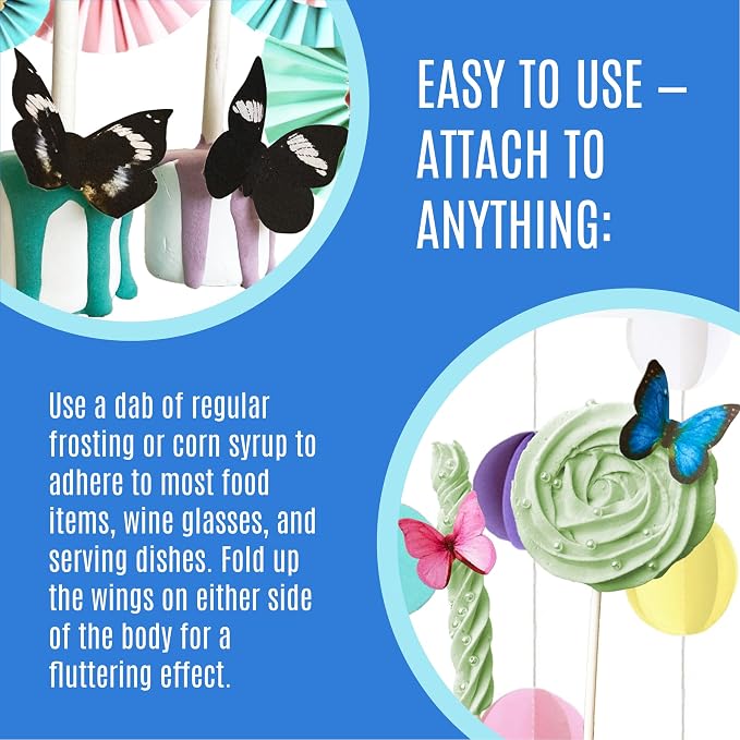 Sugar Robot Inc. Edible Butterflies for Cake Decorating - Assorted Sizes, Premium Crafted in the USA - Butterfly Cake Toppers & Cupcake Decorations (Blue)