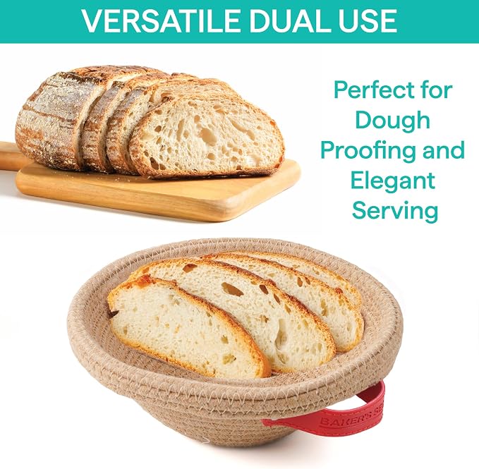 Baker's Secret Cotton Rope Banneton Bread Proofing Basket Set, Oval & Round Bread Baskets with Liners & Covers for Artisan Bread Baking, Sourdough Bread Baking Supplies
