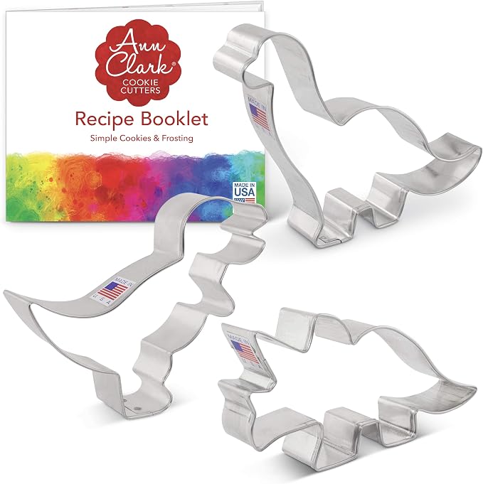 Ann Clark Dinosaur Cookie Cutters 3-Pc. Set Made in USA, T-Rex, Brontosaurus, Triceratops