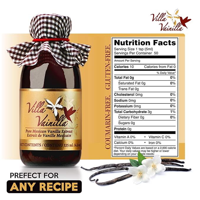 Villa Vainilla Pure Vanilla Extract Premium Concentrated, Real, Natural, Gourmet Va Flavor from Mexico (4.2 Fl Oz Pure Vanilla Extract)