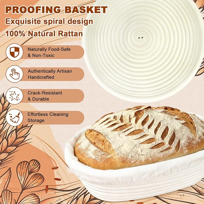 Sourdough Starter Kit with Basket Sourdough Starter Jar for Beginner | 47PCS Set with 9&10-inch Proofing Baskets,34oz Sourdough Starter Jar, Bread making tools & Gift for Women Wife Mom