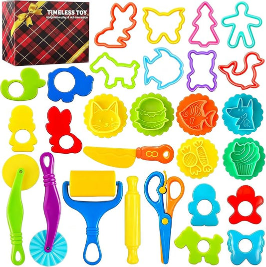 29PCS Play Dough Tools Set, Kids Clay Molds Kit with Animal Letters Numbers Cutters Rollers Storage Box, Non-Toxic ASTM F963 Certified, Toys for Toddlers Boys Girls Ages 3-8
