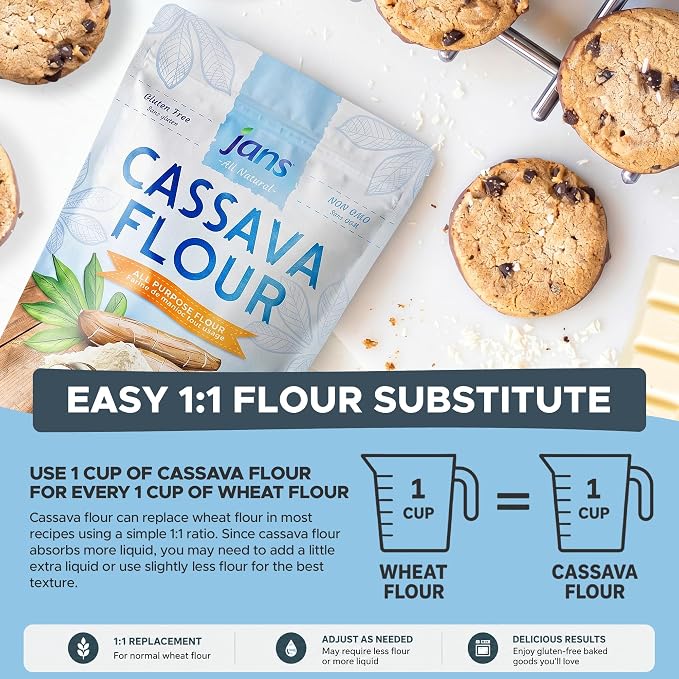 Jans Cassava Flour All-Purpose Flour Alternative (2 lbs, Pack of 12) All-Natural, Non-GMO & Gluten-Free, Grain-Free, Paleo, AIP & Vegan Friendly