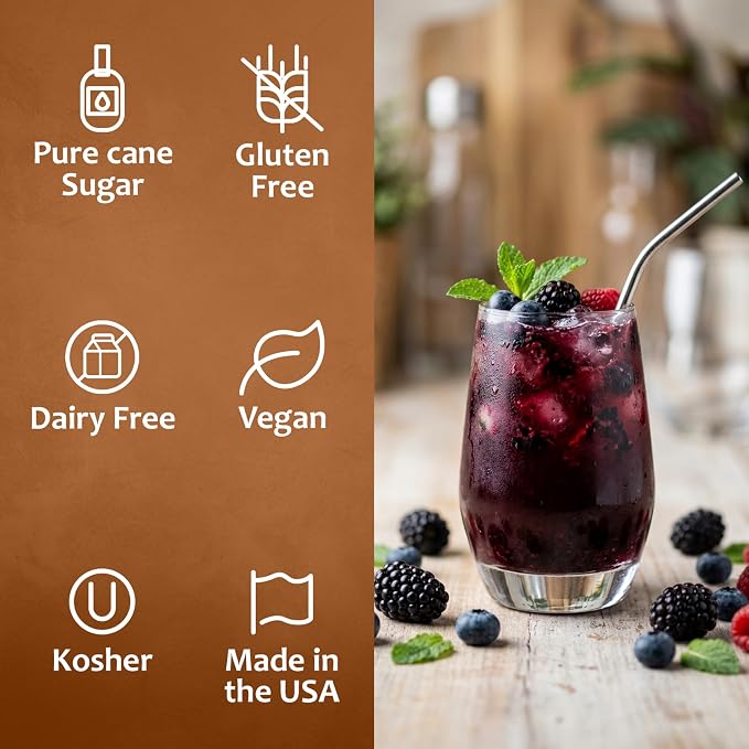 Syruvia Mix Berry Syrup, Naturally Flavored Syrup for Drinks, Lemonades, Iced Teas, and Desserts – 25.4 fl oz - with Pump