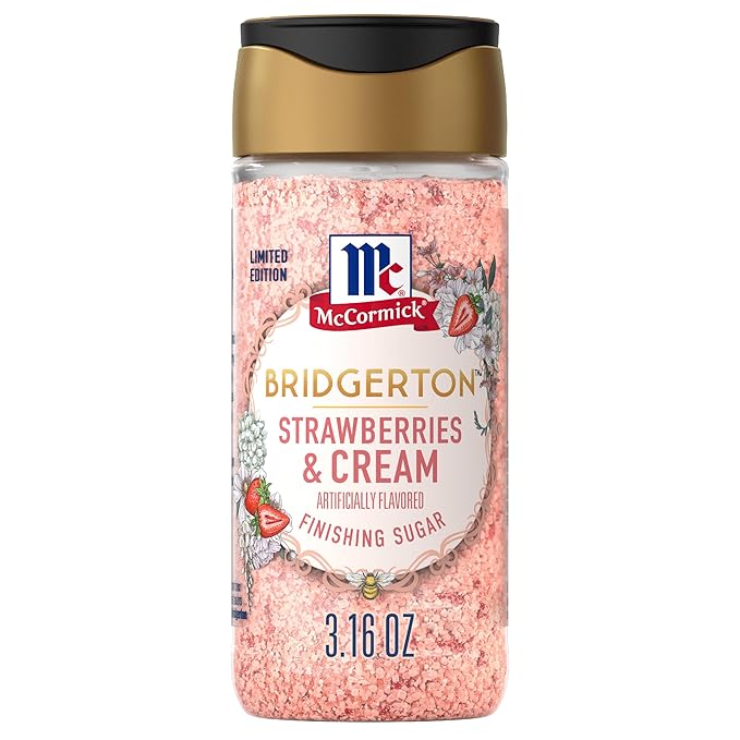 McCormick Bridgerton Finishing Sugar, Strawberries & Cream, Limited Edition, Sweet Strawberry Flavor Infusion, For Desserts, Cocktails, Breakfasts, and More, 3.16 oz