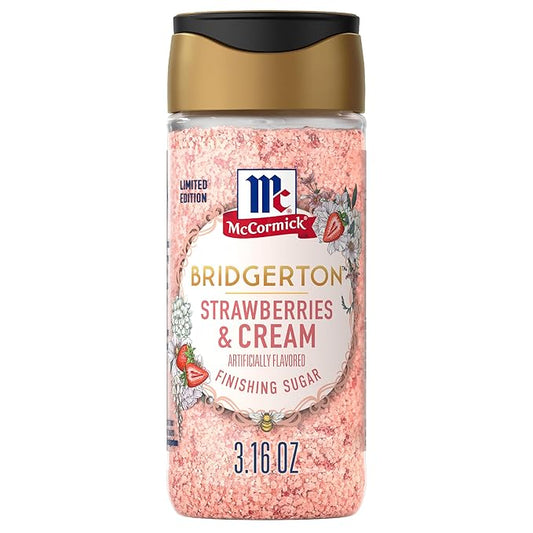 McCormick Bridgerton Finishing Sugar, Strawberries & Cream, Limited Edition, Sweet Strawberry Flavor Infusion, For Desserts, Cocktails, Breakfasts, and More, 3.16 oz