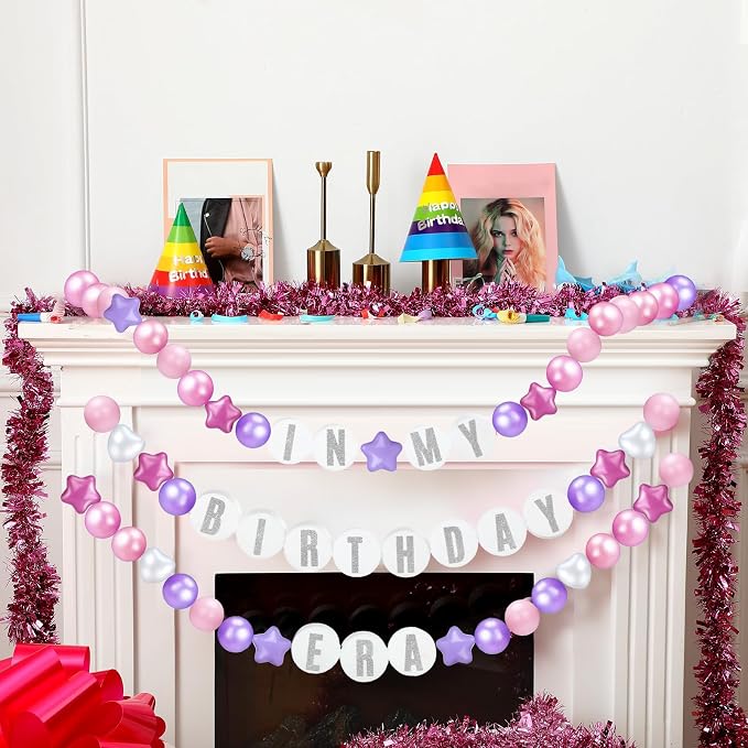 Simgoing 103 Pcs DIY Giant Friendship Bracelet Lei Kit Extra Large Beads Garland Jumbo Birthday Friendship Banner Kit Famous Singer Customizable Party Decor for Classroom(Pearlescent Color)