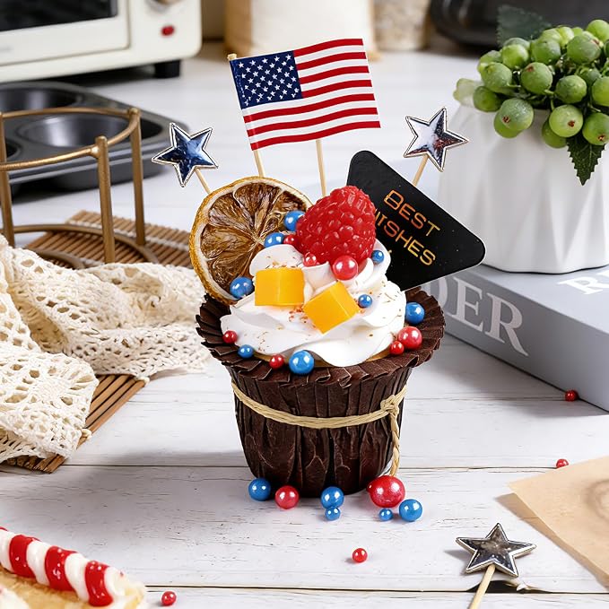 4th of July Red White and Blue Sprinkles for Cake Decorating, Patriotic Pearl Sprinkles 7.8oz 4 Colors Mix for Cake Cupcake Cookie Baking Donuts Ice Cream Toppings
