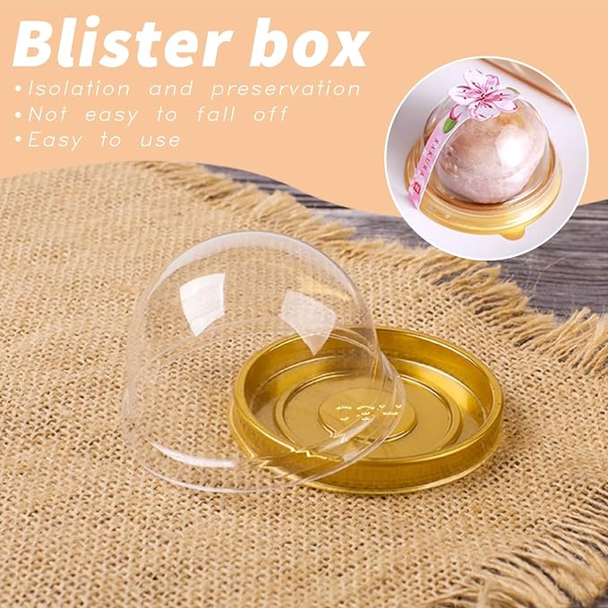 Clear Plastic Mini Cupcake Container,50 PC Desk Pet Containers Mooncake Boxes Muffin Pod Dome Desk Pet Holders Individual Cupcake Containers Plastic Disposable (Golden, 50pc)
