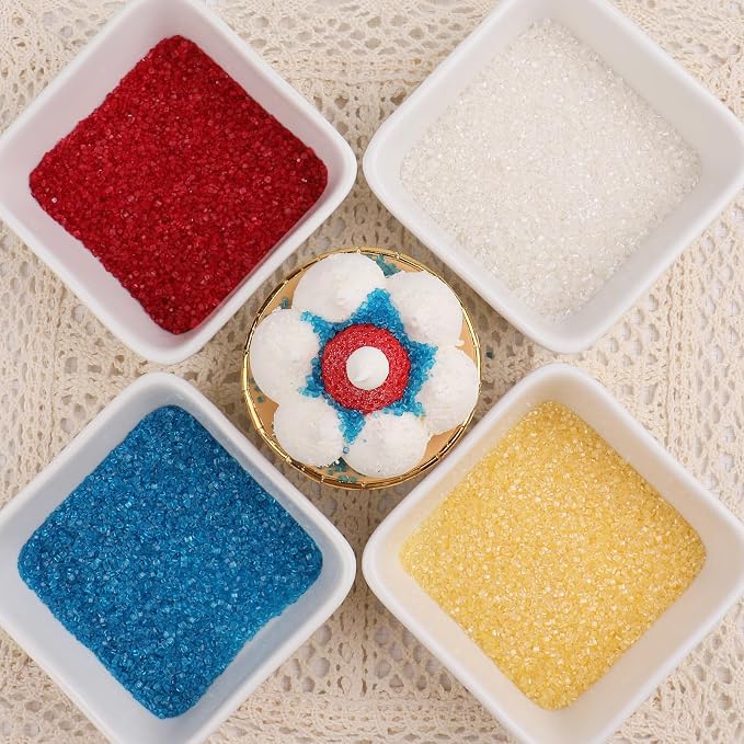Red White and Blue Sprinkles Sanding Sugar for Cake Decorating, 8oz 4th of July Sprinkles 4 Colors Sparkling Decorating Coarse Sugar Crystals for Cupcakes Cookie Ice Cream Baking Topping