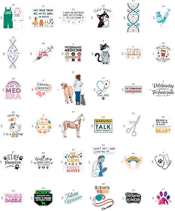 100Pcs Veterinary Stickers for Water Bottle - Funny Vet Stickers and Decals - Funny Veterinary Gifts, Party Supplies & Decorations - Vet Tech Gifts for Women & Men