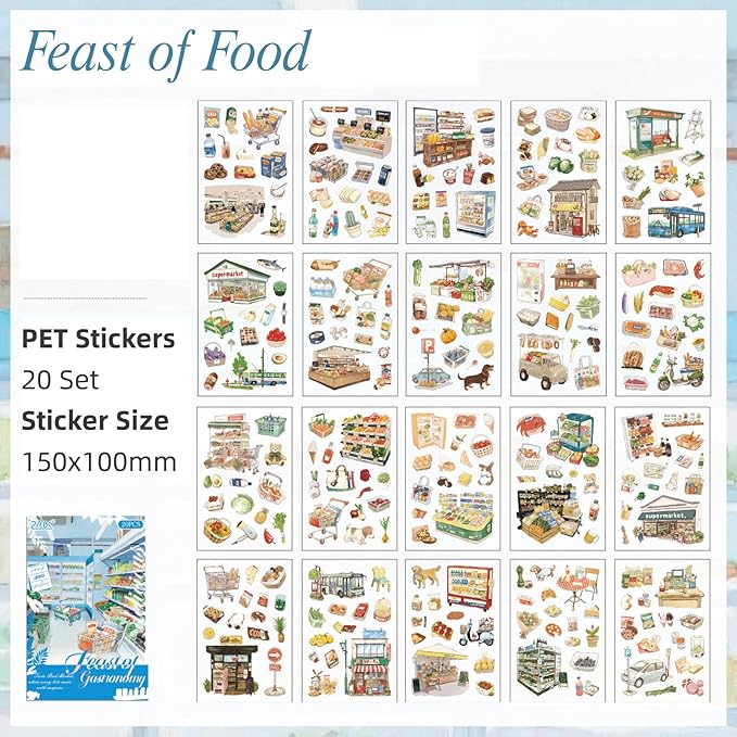 Gourmet Series Sticker Scrapbooking Supplies for Junk Journal, 20 Sheets PET Stickers