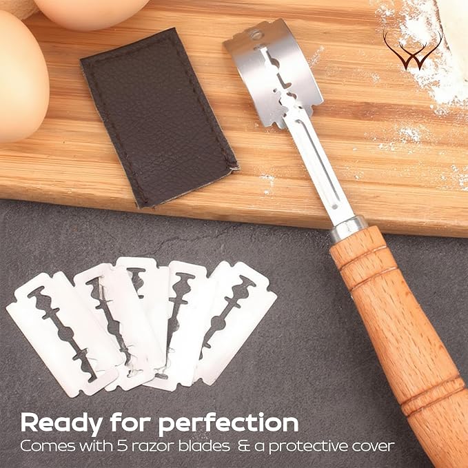 WOODLANDS USA Premium Bread Lame Sourdough Scoring Tool Bread Scorer Razor for Scoring Artisan Bread Baking with 5 Blades