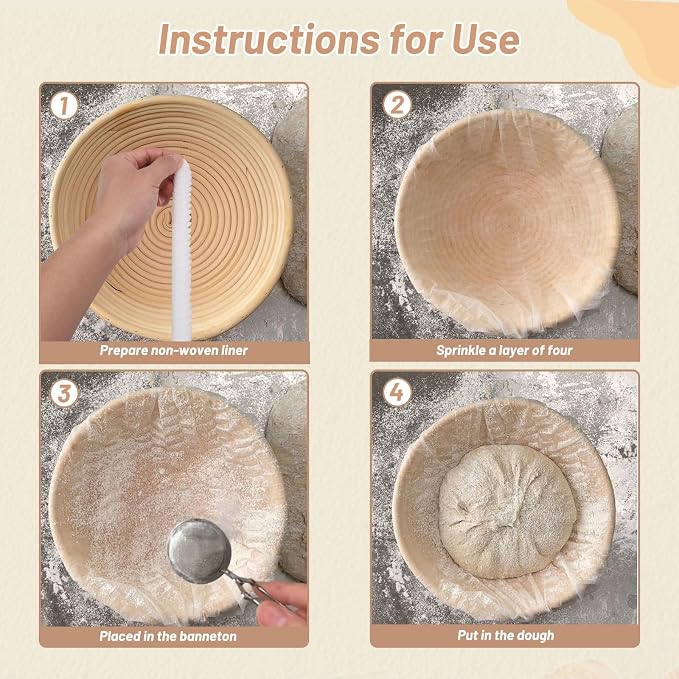 100 Pcs Banneton Bread Proofing Basket Liner,21" Bread Bowls Liner Non-Stick Dough,BPA-Free Non Woven Sourdough Bread Basket Liners,Elastic Banneton Liners for Prevents Dough from Sticking to Basket