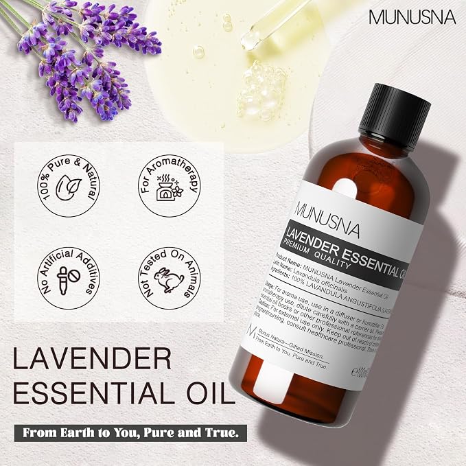 Lavender Essential Oil 100ML, 100% Natural and Pure Lavender Oils for Hair, Body, Skin, Massage, Home, Candle, Soap, Bath Bombs Making