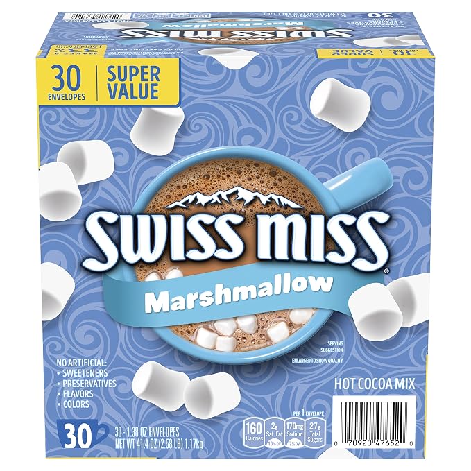 Swiss Miss Chocolate Hot Cocoa Mix With Marshmallows, Hot Cocoa Bar Supplies, 1.38 oz., 30-Count Envelopes