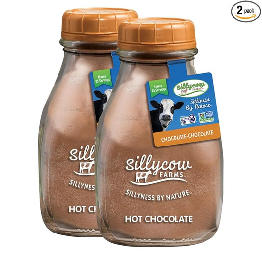 Sillycow Farms Hot Chocolate Mix Flavor | Rich Hot Cocoa Delight | Gluten-Free, Non-GMO, Dairy-Free | Nut-Free Certified Quality Cocoa Powder Blend | 16.9 Oz Reusable Glass Bottle - Pack of 2