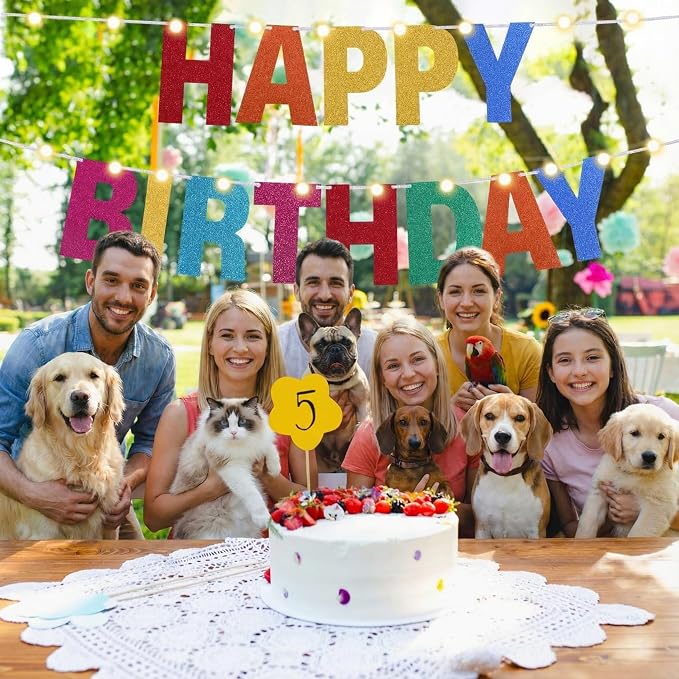 TaoBary 112 Pcs DIY Letter Kit Glitter Customizable Banner Letters Include 107 Letters and Numbers 3 Rope and 2 Needles for Birthday Halloween Christmas Wedding Valentine Party Decor(Rainbow)
