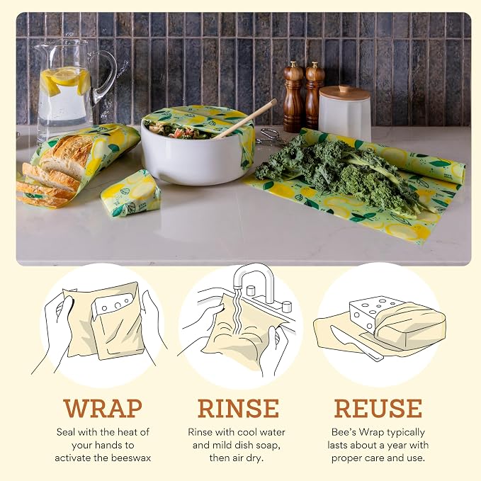 Bee's Wrap - Limited Edition - Beeswax Wraps for Bread - Beeswax Bread Wrap for Sourdough & Bread Storage - Plastic Free Made in USA Reusable Natural Food Wrap - Fresh Squeeze Print
