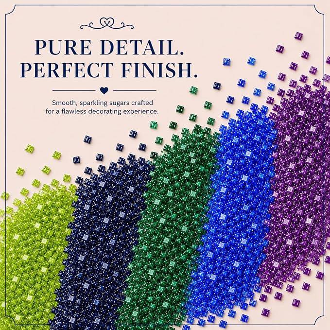 Confect Sprinkles- 5 Pack Assorted Edible Sugar Crystals in Parrot Green, Green, Blue, Purple & Midnight Blue – Decorative Toppings for Cakes, Cupcakes & Cookies – Vegan, Gluten-Free, Nut-Free, Soy-Free, Dairy-Free, Palm Oil-Free, dye-Free-5 Oz