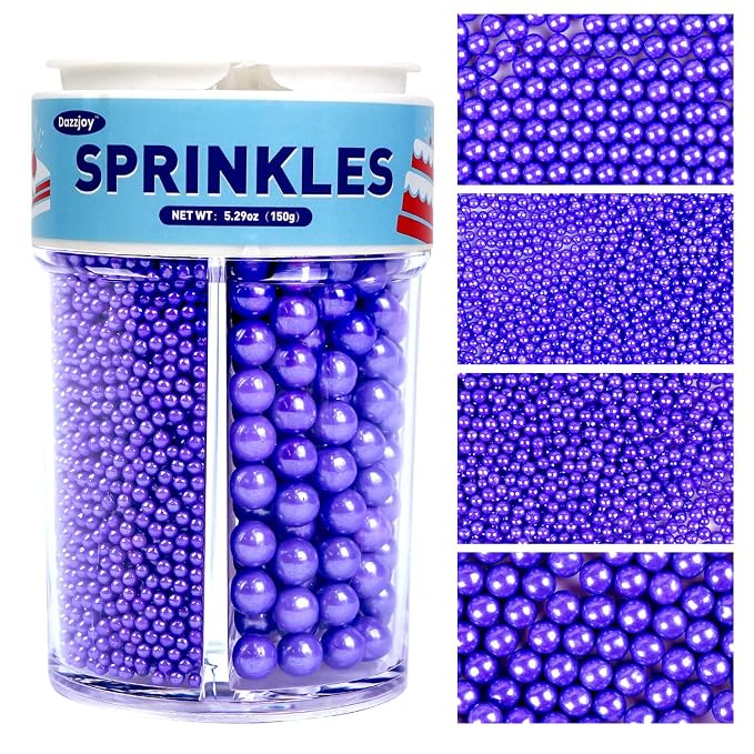 Dazzjoy Purple Pearl Sprinkles, 150g/5.29oz, Edible Purple Sprinkles for Cake Decorating, Cake Decoration & Cupcake Toppers, Cookies, Ice Cream, Wedding Party Valentines Supplies