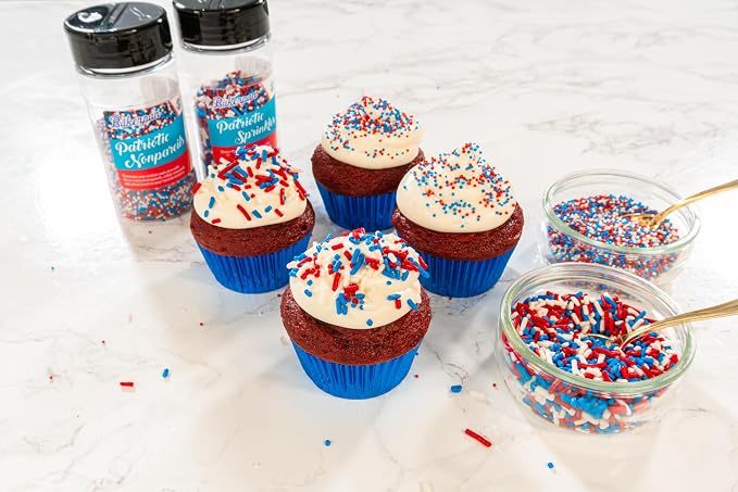 Bakerpan Artificial Dye-Free Patriotic Nonpareils Sprinkles 7.25 oz - Red White & Blue for 4th of July Cake Decorating, Cupcakes & Cookies | Kosher, Gluten-Free