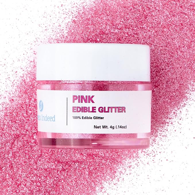 Sweets Indeed Hot Pink Edible Glitter – Valentines Day Food-Grade Drink & Baking Shimmer for Cocktails, Beverages, Cakes & Desserts – 4 gram jar