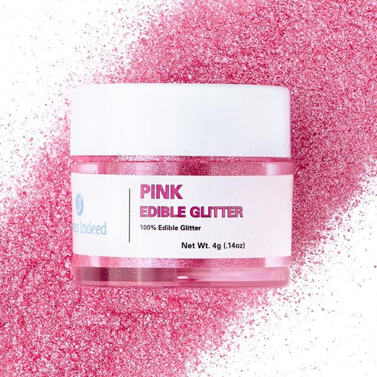 Sweets Indeed Hot Pink Edible Glitter – Valentines Day Food-Grade Drink & Baking Shimmer for Cocktails, Beverages, Cakes & Desserts – 4 gram jar