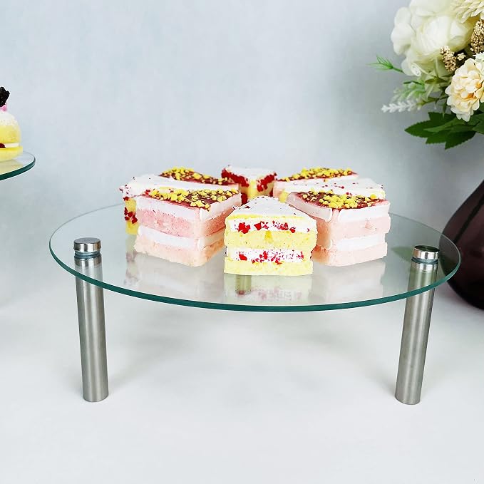 3 Pcs Round Tempered Glass Cake Stands Set 8 10 13 Inch Cupcake Display Stand Plate for Dessert Table Serving Platter