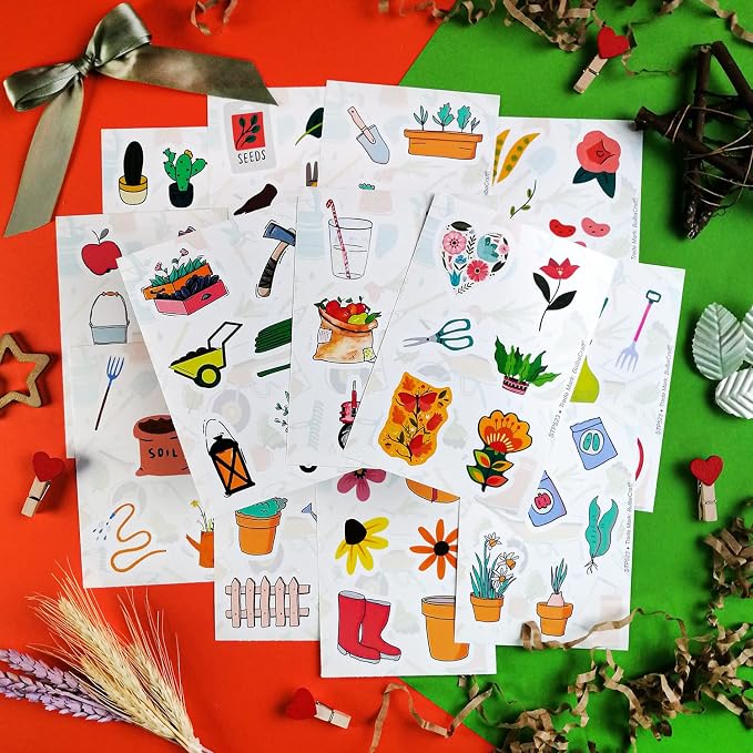 BulbaCraft 100Pcs Garden Stickers, Gardening Stickers for Scrapbooking, Garden Party Supplies, Planting Gardening Gifts for Girls, Gifts for Women & Men