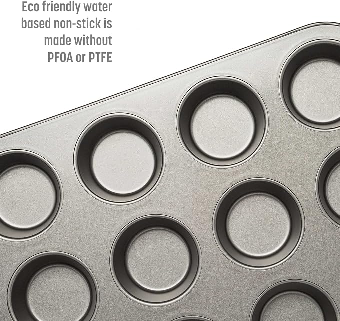 Goodful Nonstick Muffin Pan Set, Heavy Duty Carbon Steel with Quick Release Coating, Made without PFOA, Dishwasher Safe, 2-Pack Bakeware Set, 12-Cup, Gray